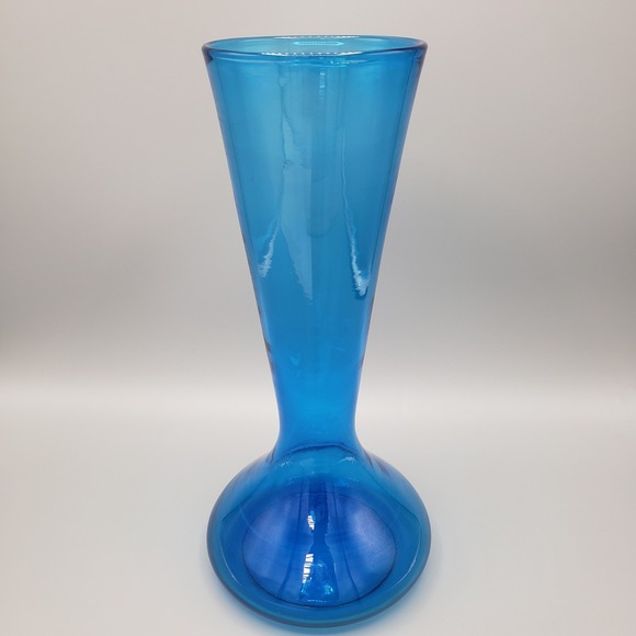 Unbranded Other - VTG Mid Century Modern Blue Glass Hourglass Vase 12" MCM Decor 60s 70s Art Deco